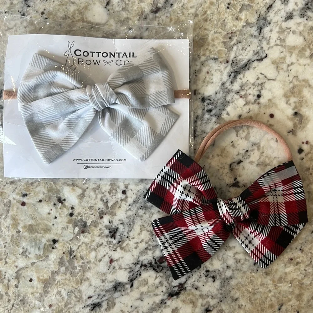 Cottontail Bow Co | two plaid bow headband set